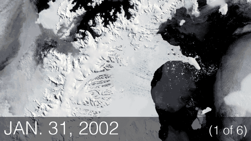 Satellite photos show rapid breakup of Larsen B ice shelf in 2002