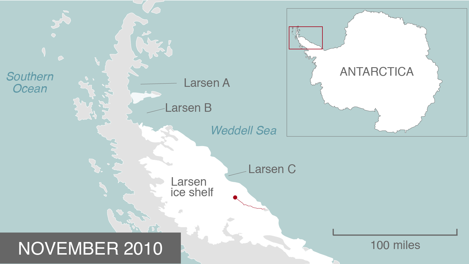 Animation of rift growing across Larsen C ice shelf